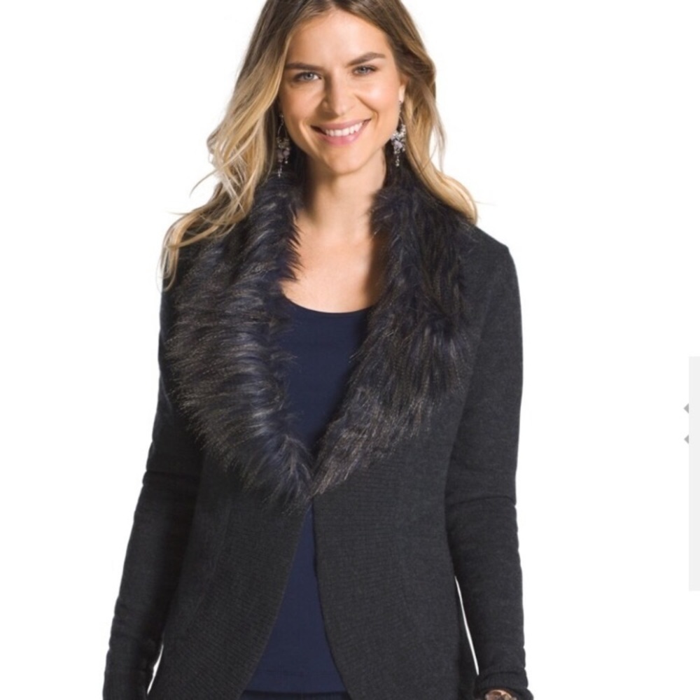 44.Chico's Elsie Wool  Faux Fur Cardigan